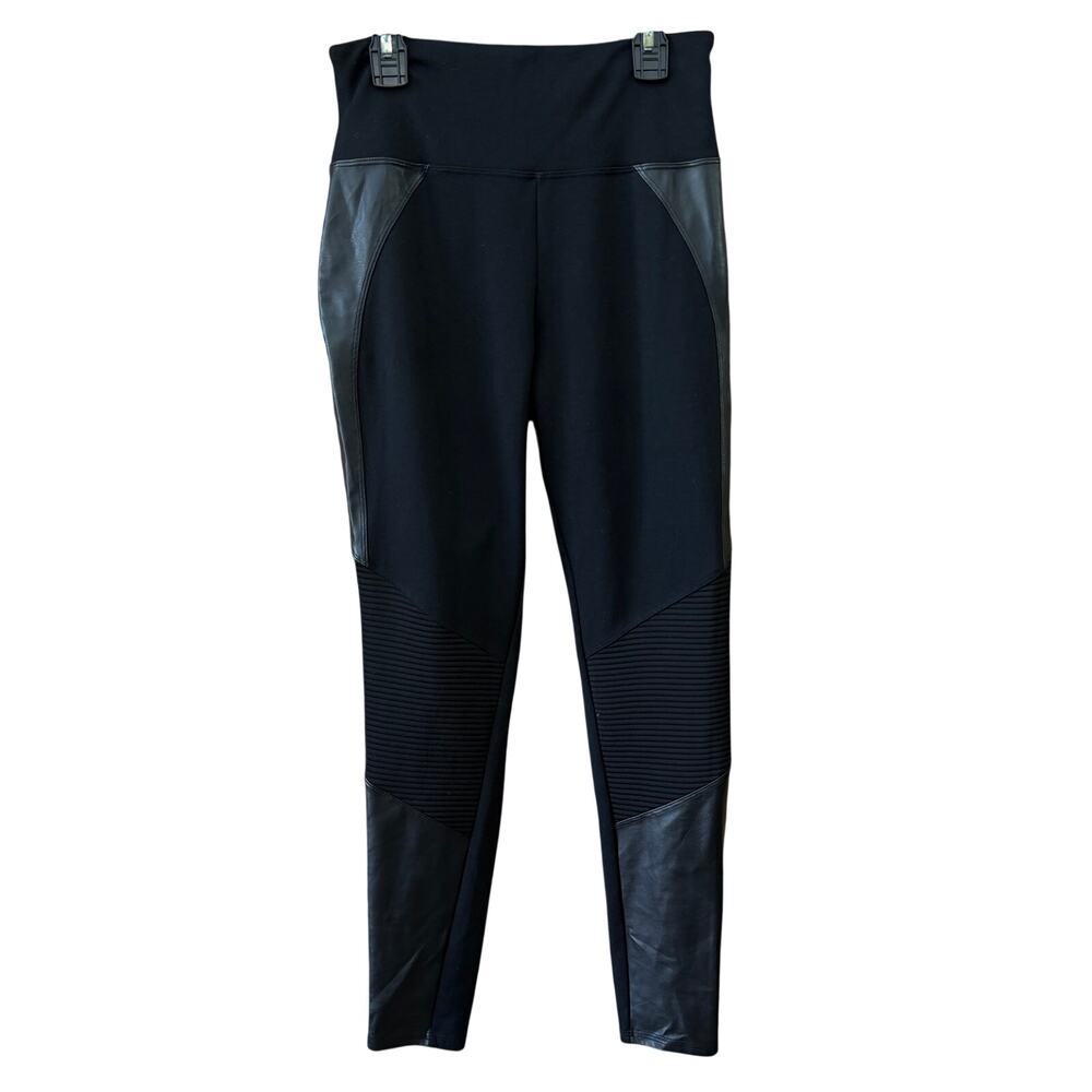 Assets Pants Stretch with Faux Leather Accents Size Medium Black Leggings